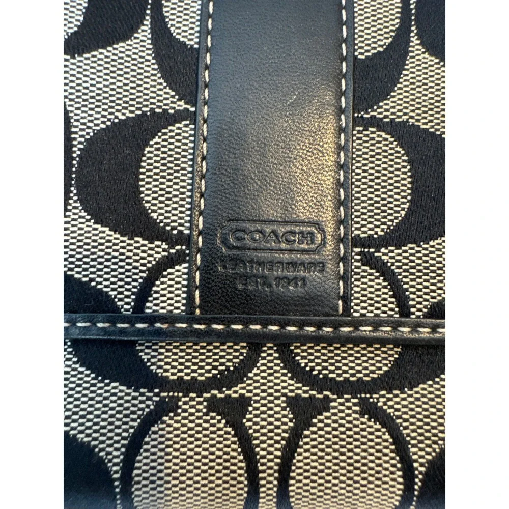Coach Signature Jacquard Slim Envelope Wallet Black Grey Leather Trim Long 41